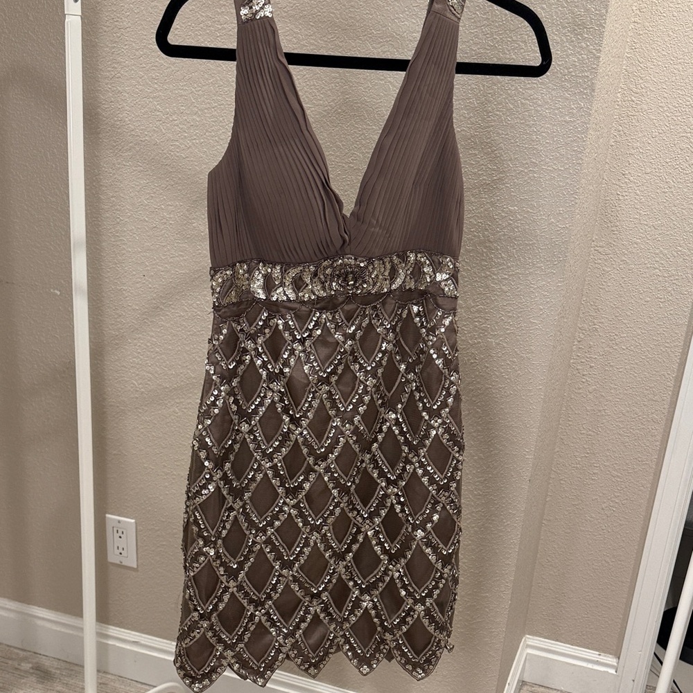Sue Wong Toupee Backless Dress with Silver Accents